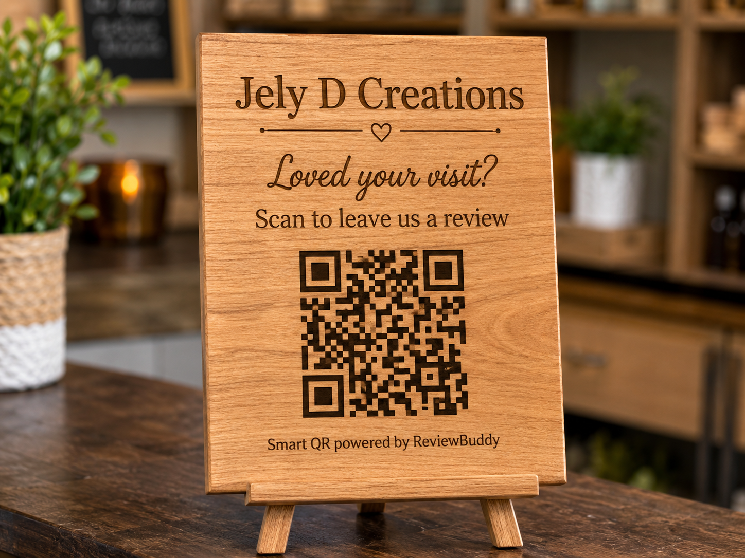 Custom wooden review plaque